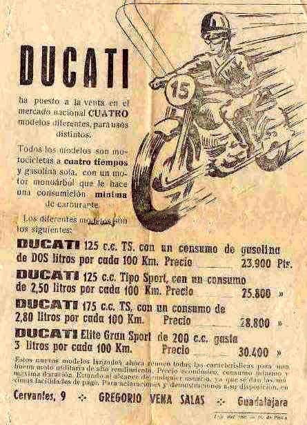 Folleto de la &eacute;poca del concesionario Ducati en Guadalajara, Gregorio Vena, mi abuelo, y Gregorio Vena, mi padre.